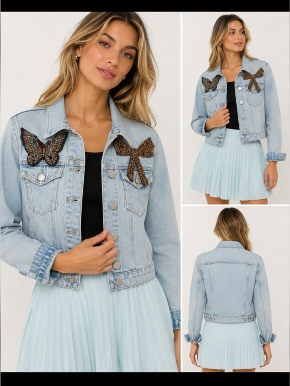 Rae Maje Embellished Denim coquette butterfly Jacket – Size 36 (Small)